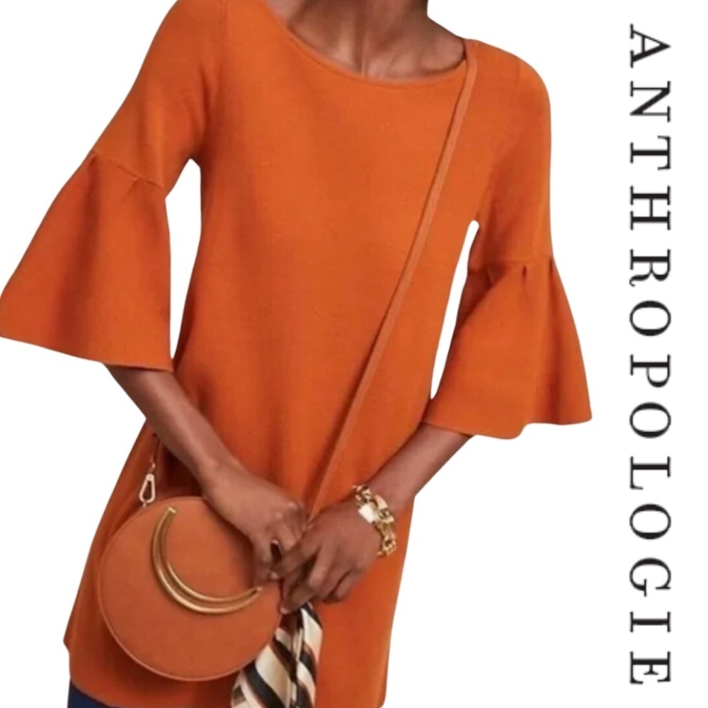 Anthropologie Orange Bell-Sleeve Shift Dress